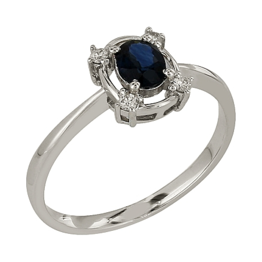 Золотое кольцо с бриллиантом и сапфиром № 84938