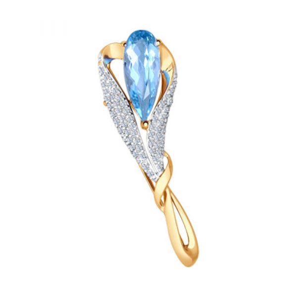 Золотая брошь с топазом и фианитом № 140402