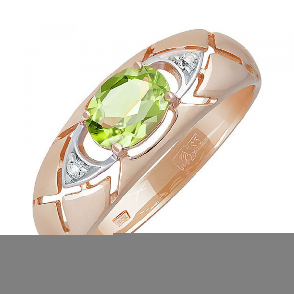 Золотое кольцо с хризолитом и фианитом № 139049