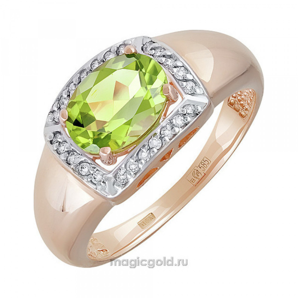 Золотое кольцо с хризолитом и фианитом № 141332