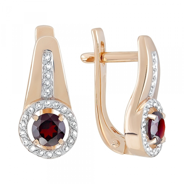 Золотые серьги с гранатом и фианитом № 120751