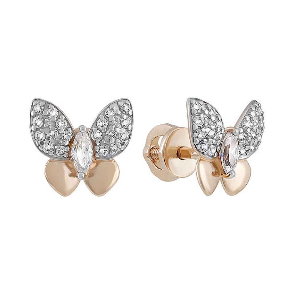 Золотые серьги с фианитом № 135169