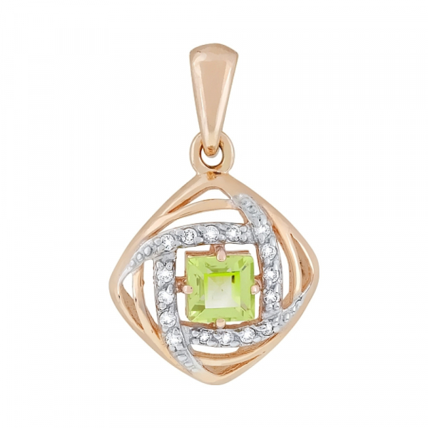 Золотая подвеска с хризолитом и фианитом № 117898