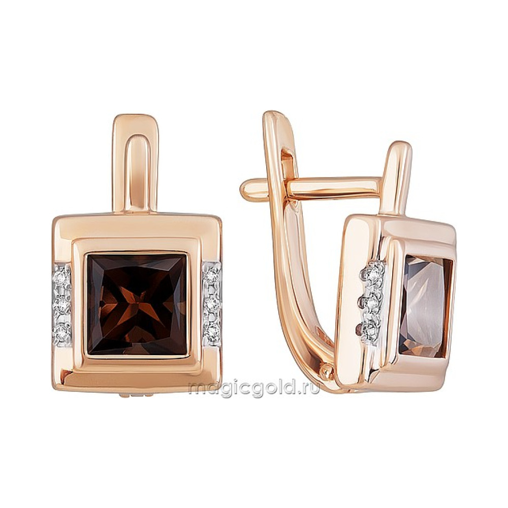 Золотые серьги с раухтопазом и фианитом № 160613