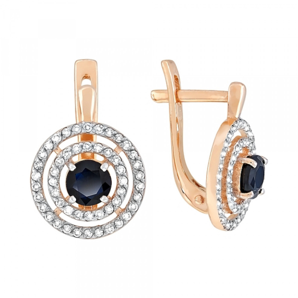 Золотые серьги с бриллиантом и сапфиром № 119142