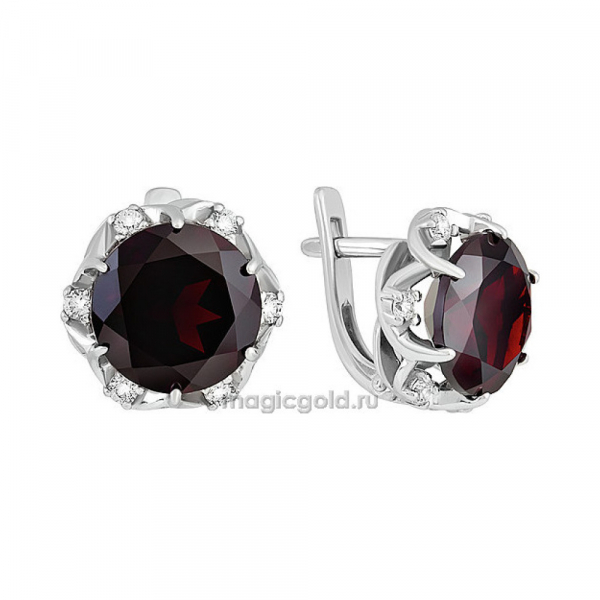 Серебряные серьги с гранатом и фианитом № 140152