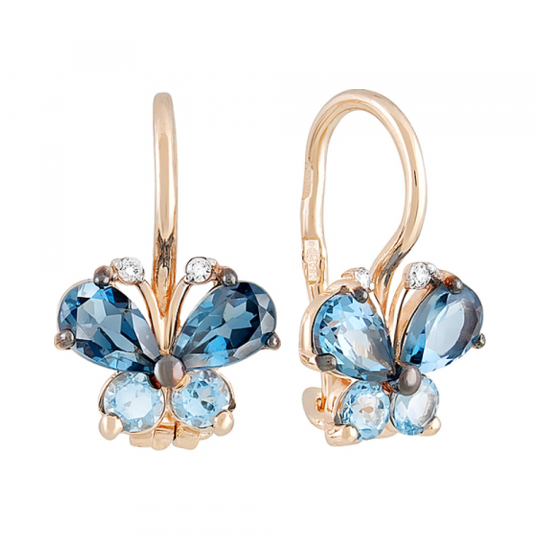 Золотые серьги с полудрагоценными вставками и фианитом № 129808