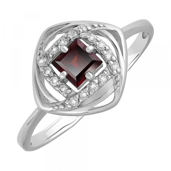 Серебряное кольцо с гранатом и фианитом № 132047