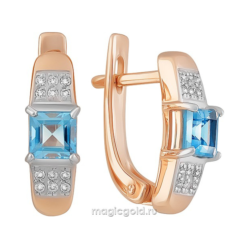 Золотые серьги с топазом и фианитом № 164119