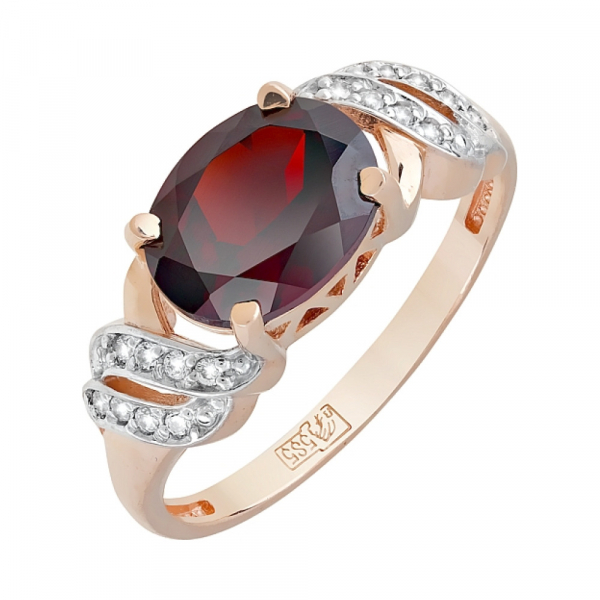 Золотое кольцо с гранатом и фианитом № 119372