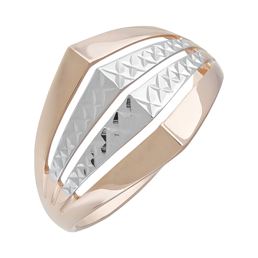 Золотое кольцо без камня с алмазкой № 127148