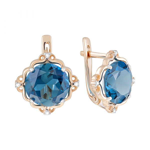 Золотые серьги с топазом и фианитом № 124479