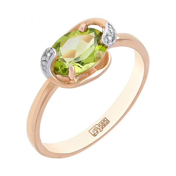 Золотое кольцо с хризолитом и фианитом № 112144