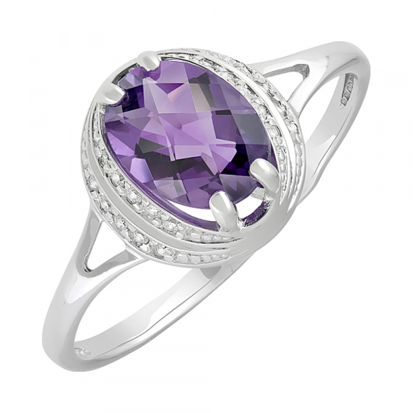 Серебряное кольцо с аметистом и фианитом № 129382