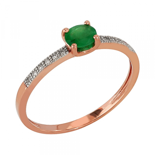 Золотое кольцо с бриллиантом и изумрудом № 84977