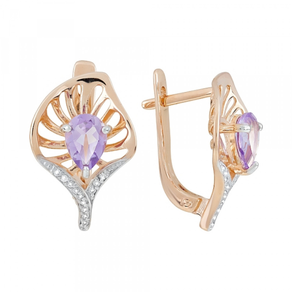 Золотые серьги с аметистом и фианитом № 119995
