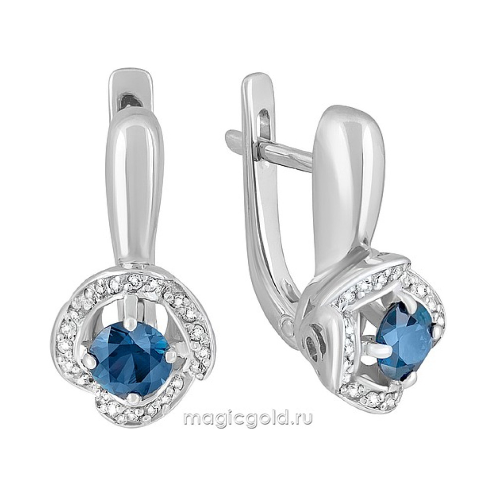 Золотые серьги с бриллиантом и сапфиром № 133065