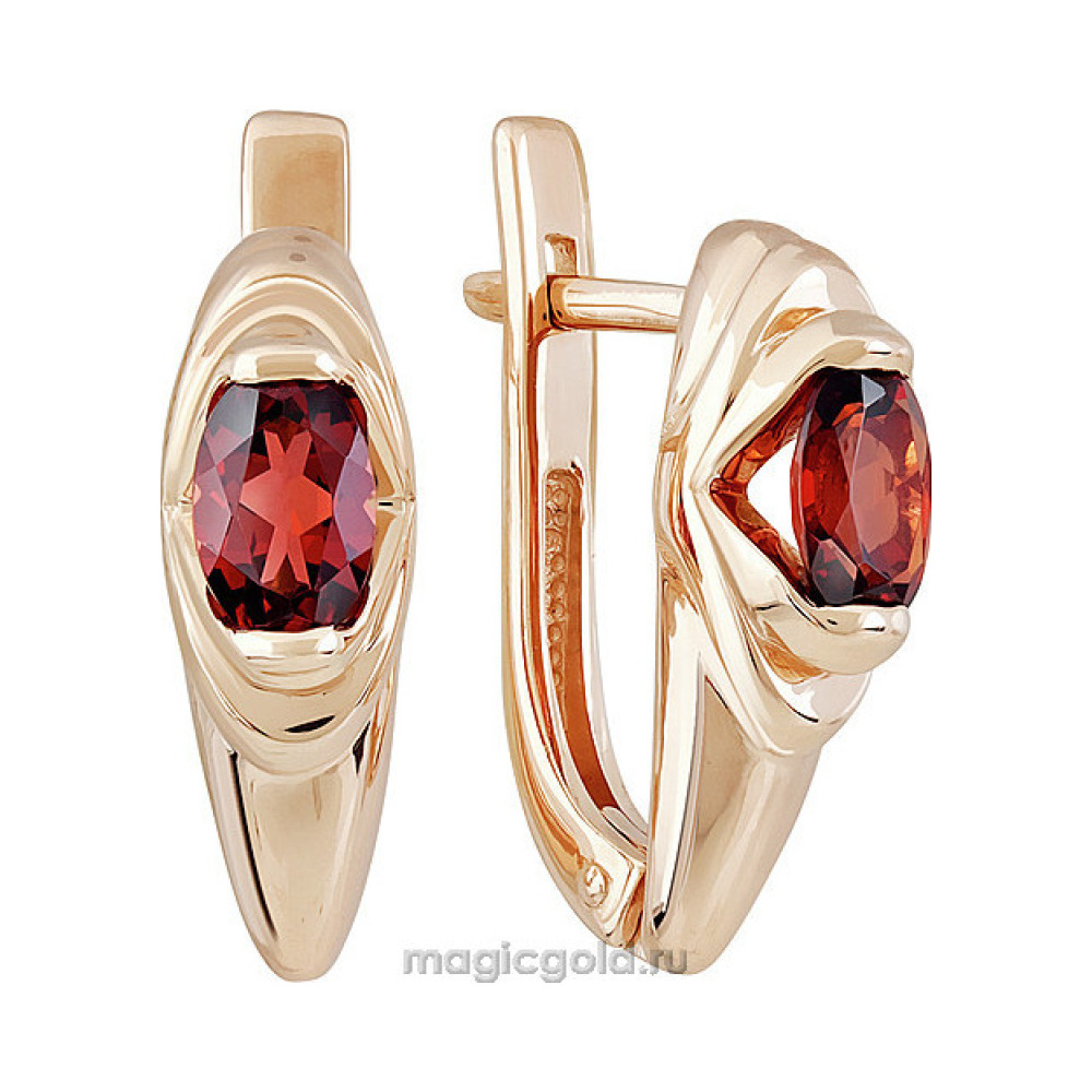 Золотые серьги с гранатом № 142172