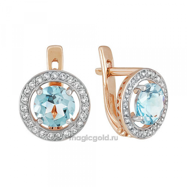 Золотые серьги с топазом и фианитом № 139753