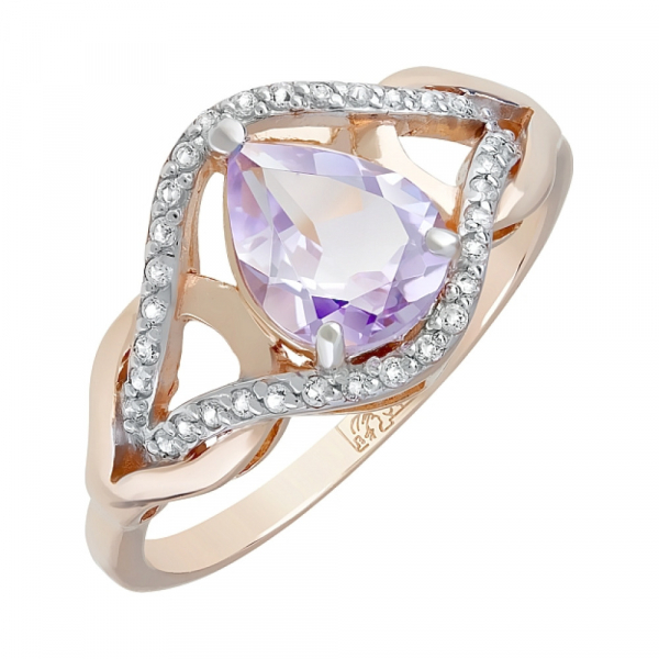 Золотое кольцо с аметистом и фианитом № 120840