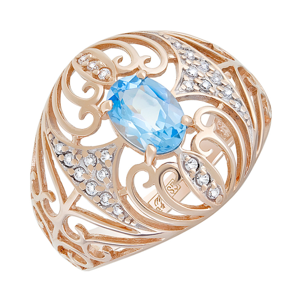 Золотое кольцо с топазом и фианитом № 126376