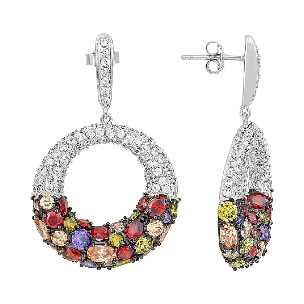 Серебряные серьги с фианитом № 115600