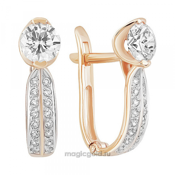 Золотые серьги с фианитом № 151379