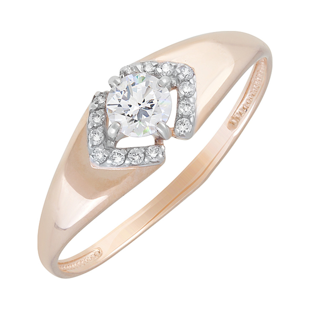 Золотое кольцо с кристаллом swarovski и фианитами № 129052