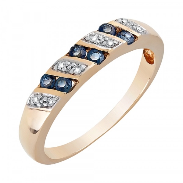 Золотое кольцо с бриллиантом и сапфиром № 68800