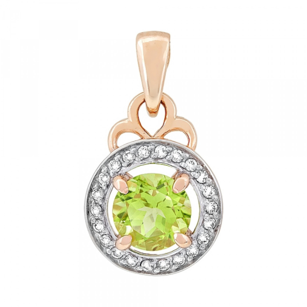 Золотая подвеска с хризолитом и фианитом № 117574