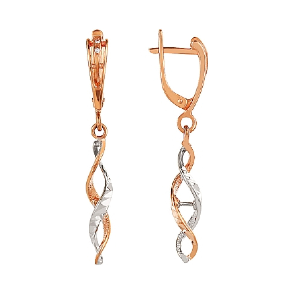 Золотые серьги с фианитом и алмазкой № 28093