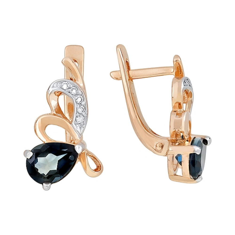 Золотые серьги с топазом и фианитом № 115379