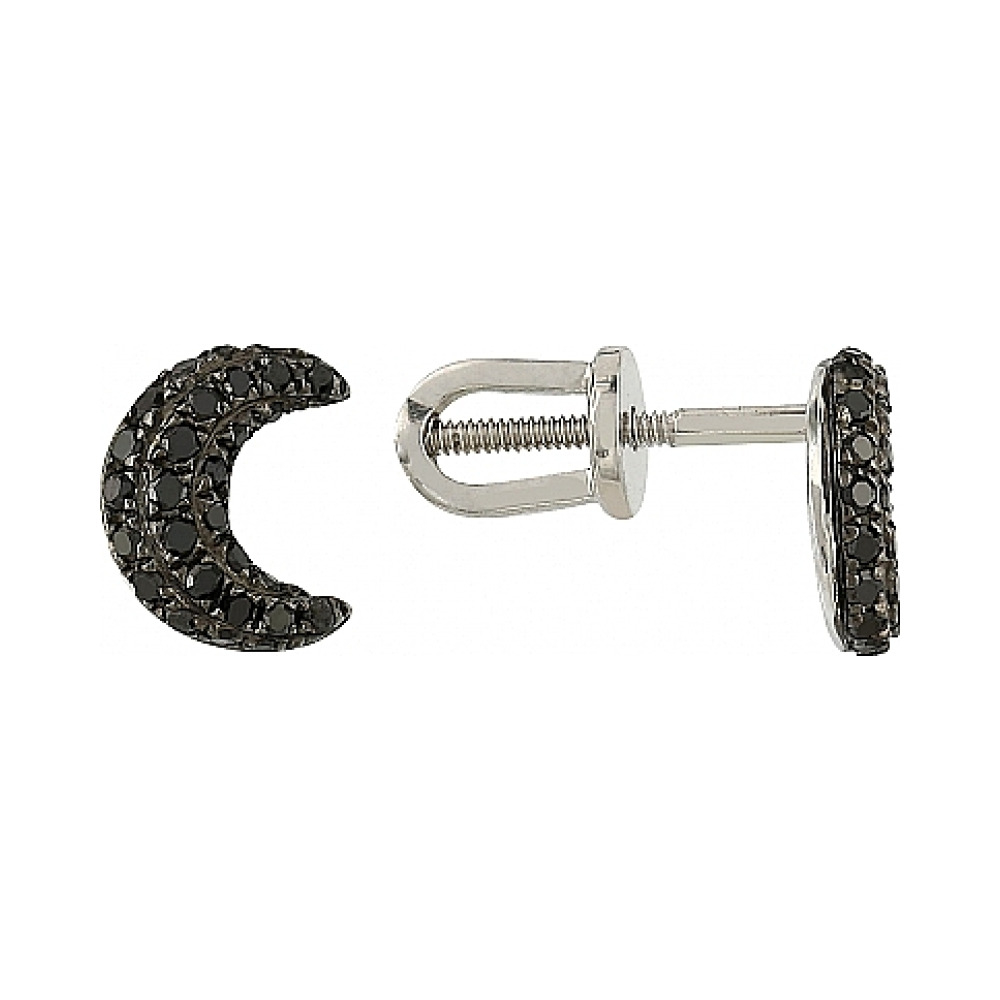 Золотые серьги с черным бриллиантом № 104982