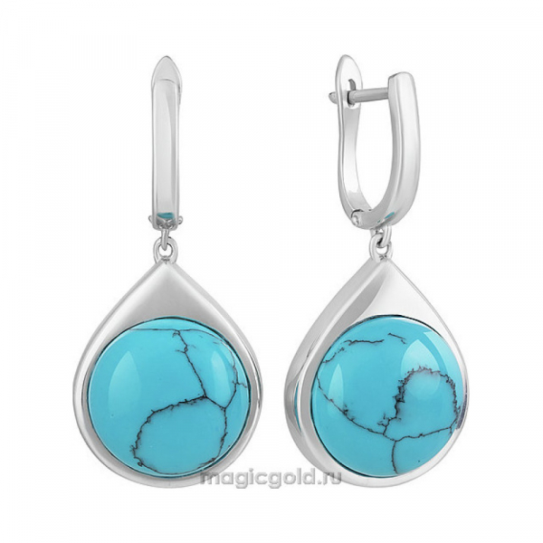 Серебряные серьги с бирюзой № 151405