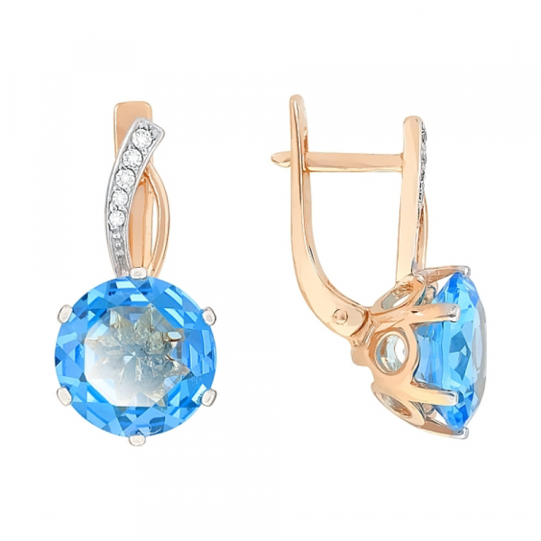 Золотые серьги с топазом и фианитом № 82875
