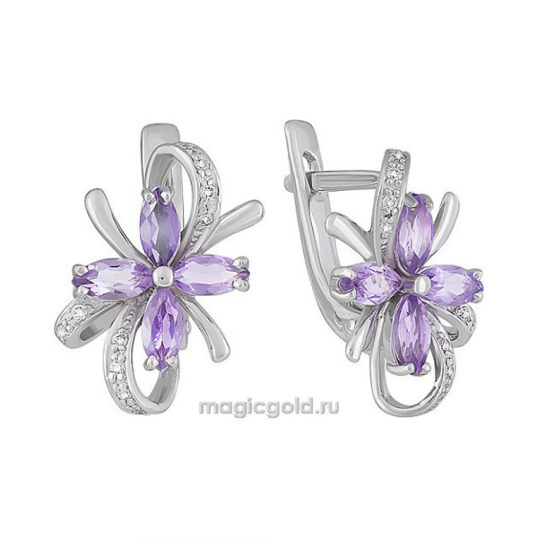 Золотые серьги с аметистом и фианитом № 107299