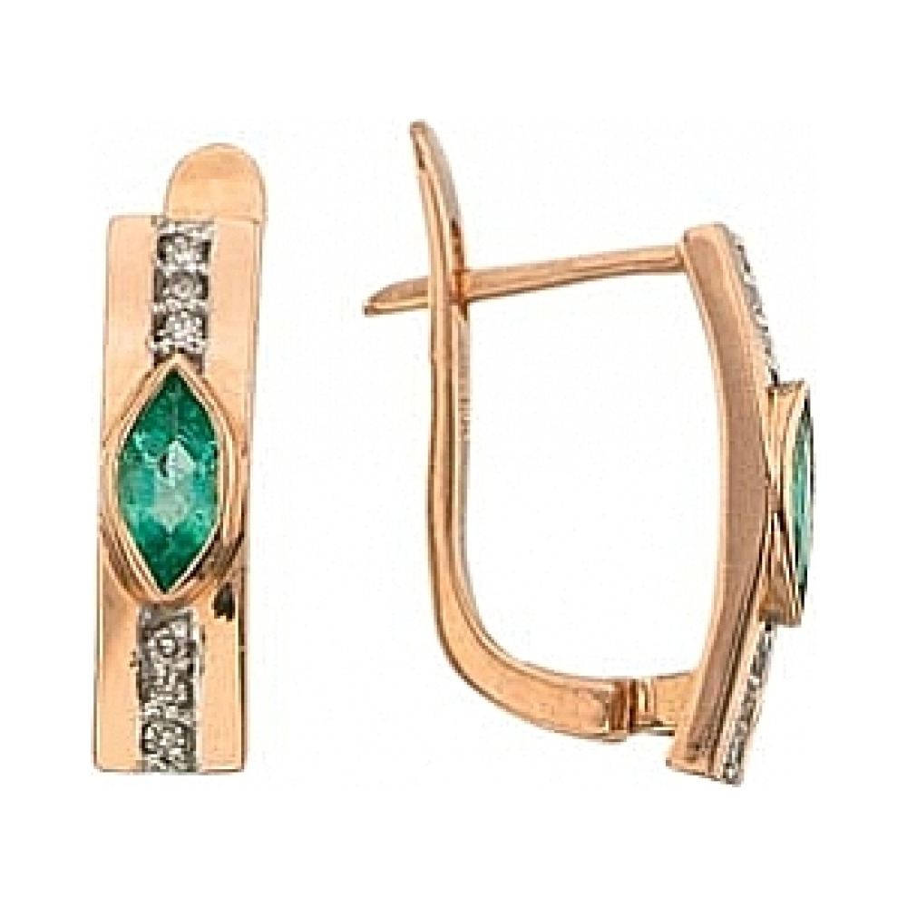 Золотые серьги с бриллиантом и изумрудом № 3038