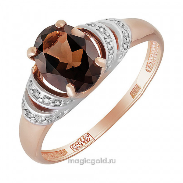 Золотое кольцо с раухтопазом и фианитом № 142137
