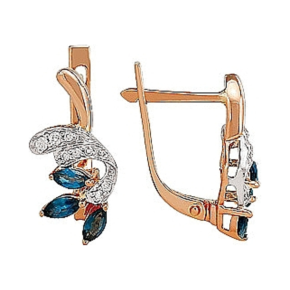 Золотые серьги с бриллиантом и сапфиром № 82301