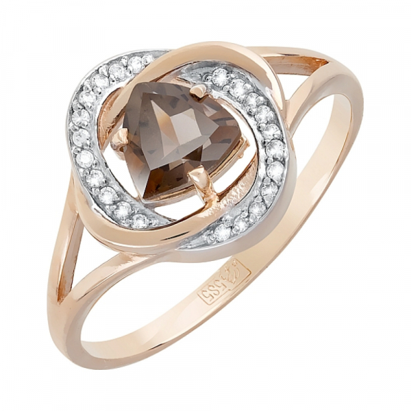 Золотое кольцо с раухтопазом и фианитом № 119414