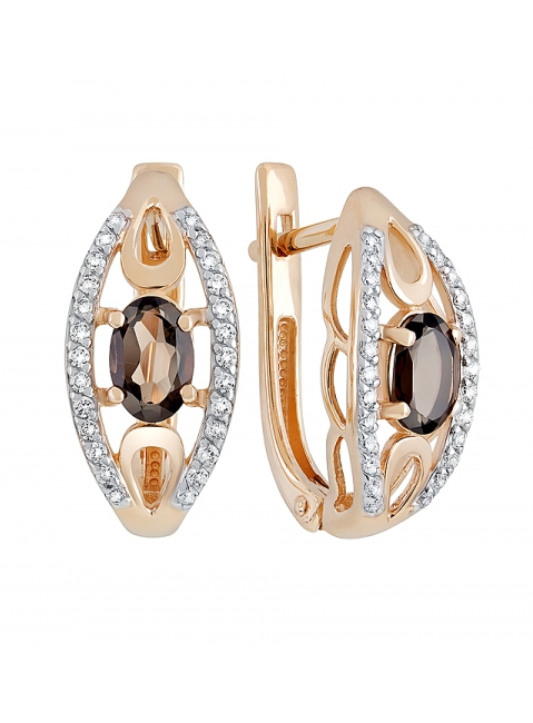 Золотые серьги с раухтопазом и фианитом № 131874