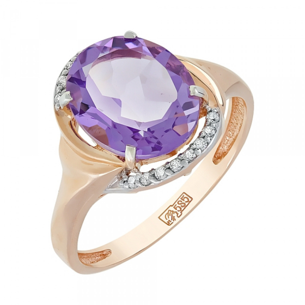 Золотое кольцо с аметистом и фианитом № 114031