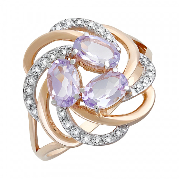 Золотое кольцо с аметистом и фианитом № 116490
