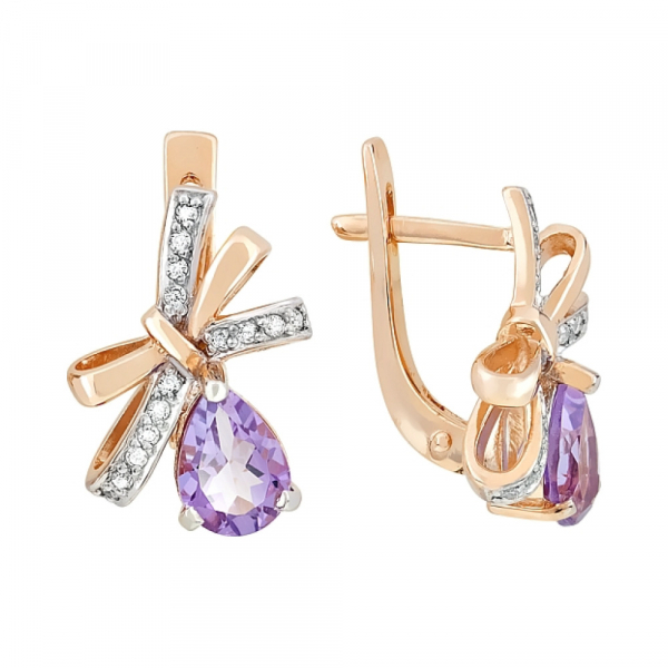 Золотые серьги с аметистом и фианитом № 98998