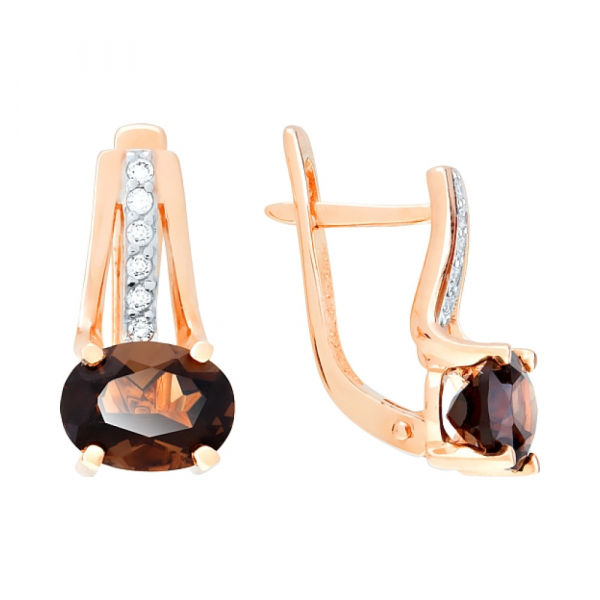 Золотые серьги с раухтопазом и фианитом № 95824