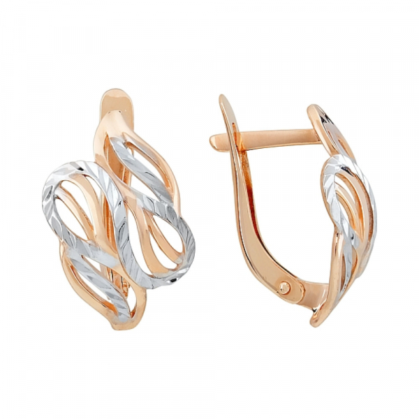 Золотые серьги без камня с алмазкой № 115218