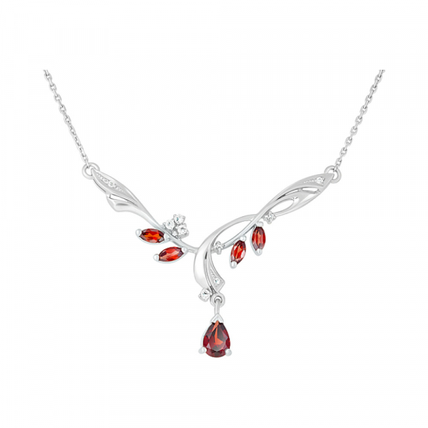 Серебряное колье с гранатом и фианитом № 123918