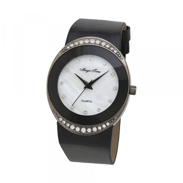 Часы кварцевые Magic Time с фианитами на корич. ремешке № 117235