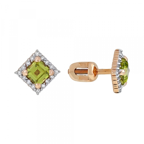 Пуссеты с хризолитом и фианитом № 106999