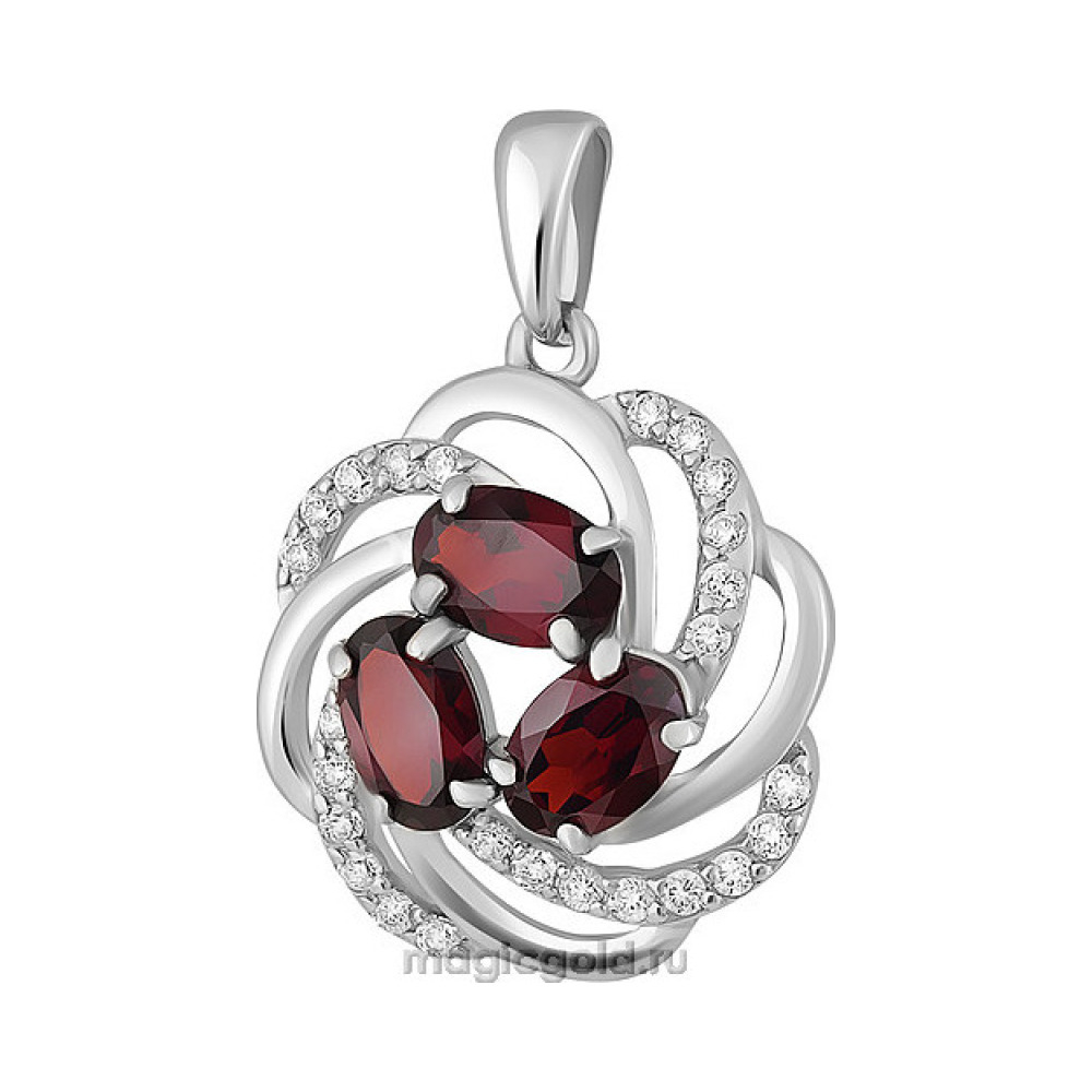 Серебряная подвеска с гранатом и фианитом № 136573